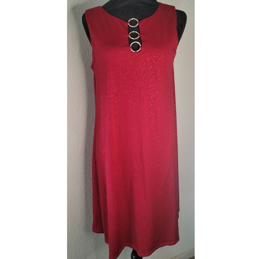 NWT Sleeveless Red Shimmer Dress Decorative Rhinestone Keyhole Neckline Small